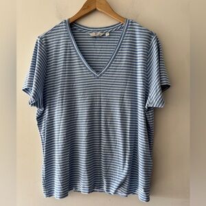 Vineyard Vines Light Blue And White Striped V Neck Top 2X Soft Pima Cotton Modal
